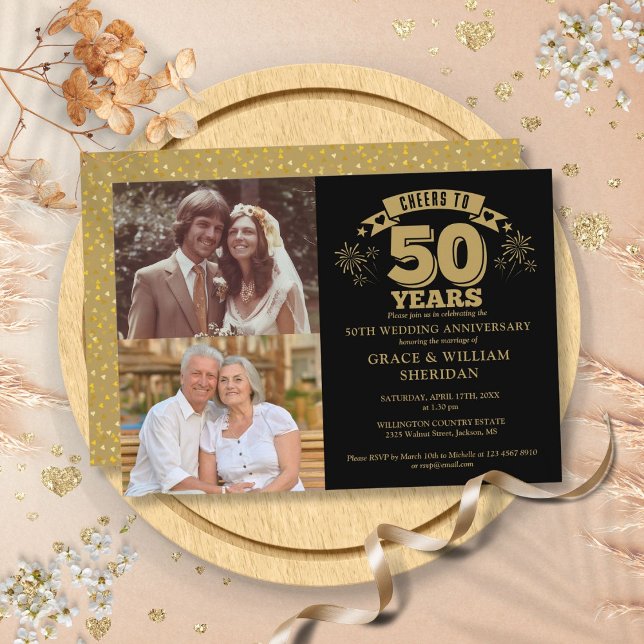 Cheers To 50th Wedding Anniversary 2 Photo Invitation (Cheers To 50th Wedding Anniversary 2 Photo Invitation)