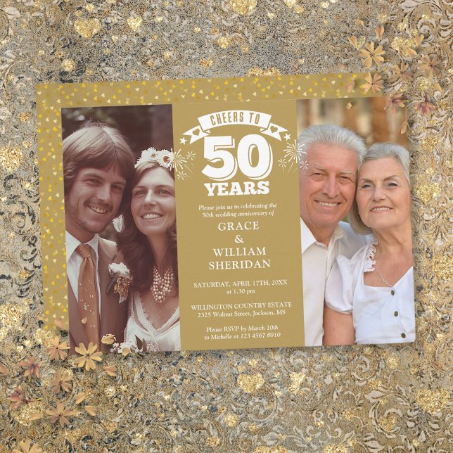Cheers To 50th Wedding Anniversary 2 Photo Invitation (Cheers To 50th Wedding Anniversary 2 Photo Invitation)