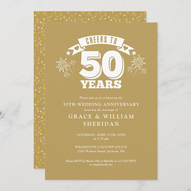 Cheers To 50th Wedding Golden Anniversary Invitation (Front/Back)