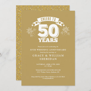 Cheers To 50th Wedding Golden Anniversary Invitation