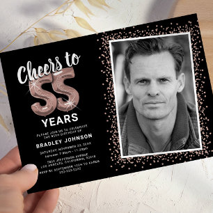 Cheers to 55 Years Rose Gold Photo Invitation