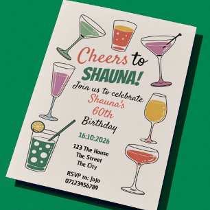 Cheers to 60! Colourful Cocktail-Themed 60th Birth Invitation