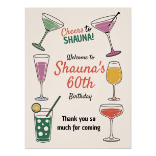 Cheers to 60! Colourful Cocktail-Themed 60th Birth Poster