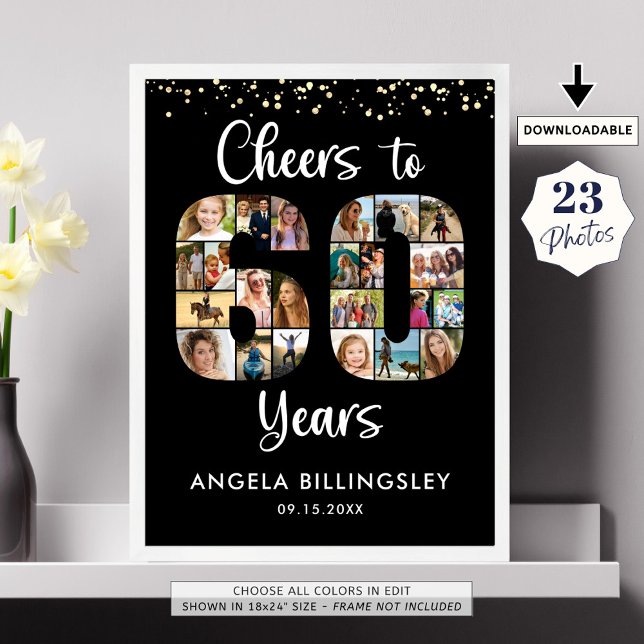 Cheers to 60 Years 23 Photos Number Cutout Collage Poster (Creator Uploaded)