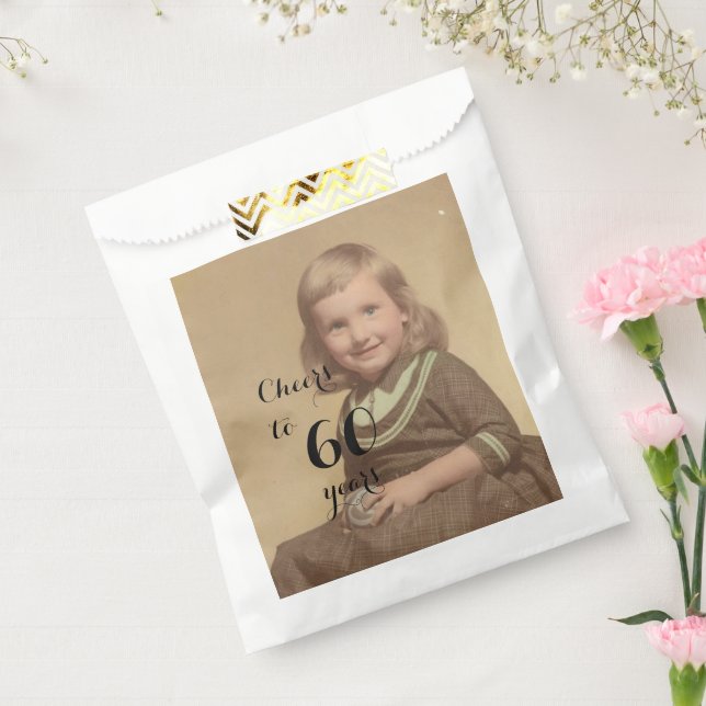 Cheers to 60 Years! Birthday Photo Black Script Favour Bags (Sealed)