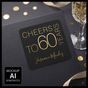 Cheers to 60 years Black Gold Chic Elegant Square Sticker