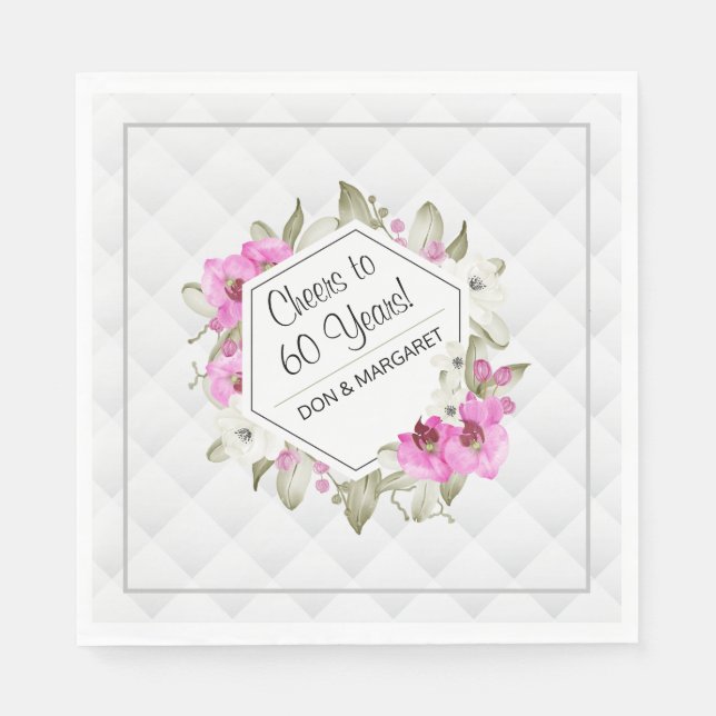 Cheers to 60 Years Diamond Geometric Pink Custom Napkin (Front)