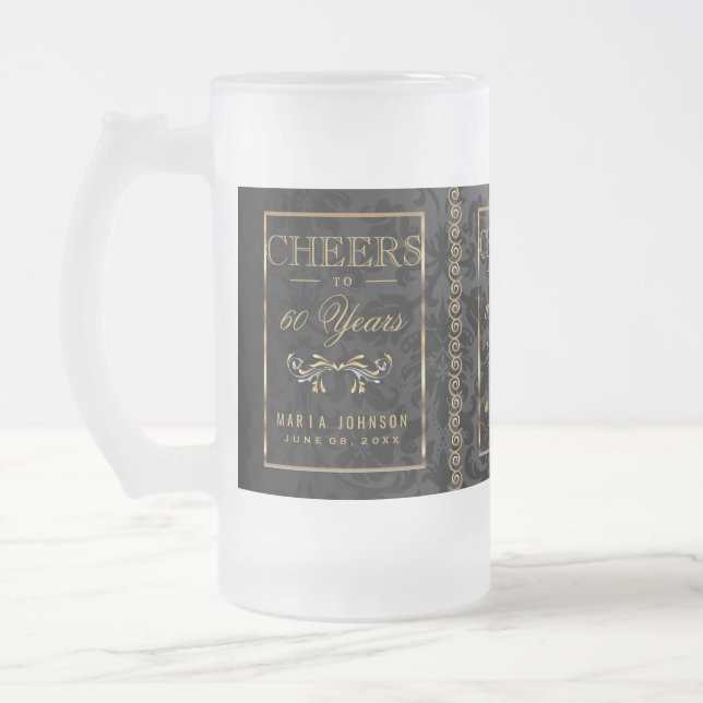 Cheers to 60 Years - DIY Birthday Age Frosted Glass Beer Mug (Left)