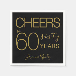 Cheers to 60 years Elegant Black Gold Birthday Napkin