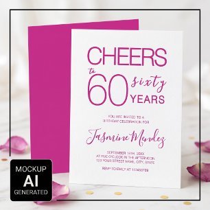 Cheers to 60 years Elegant Pink White Birthday Invitation