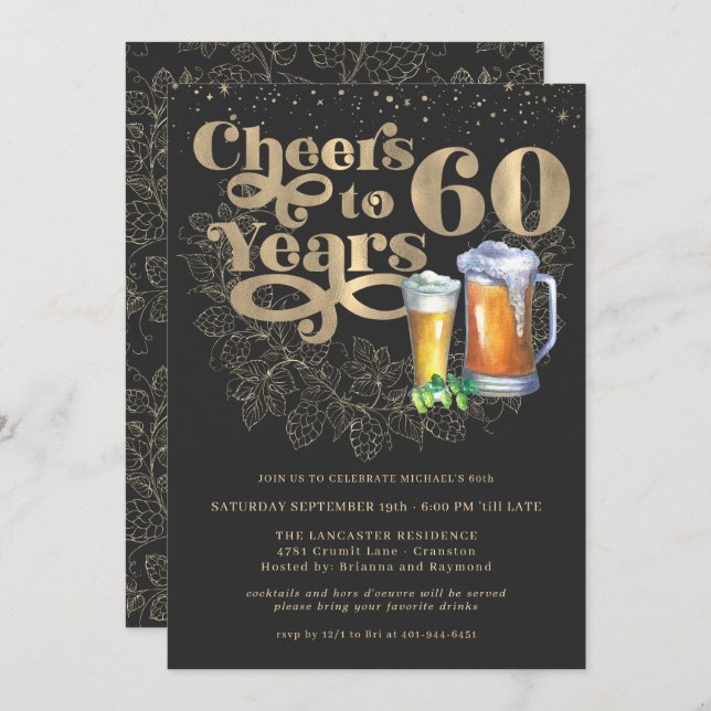 Cheers to 60 Years | Milestone Birthday Party Invitation (Front/Back)