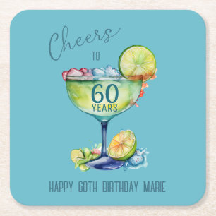 Cheers to 60 Years Milestone Birthday Square Paper Coaster