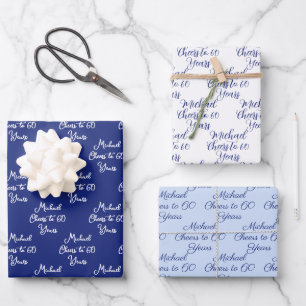 Cheers to 60 Years Navy Light Blue 60th Birthday Wrapping Paper Sheet