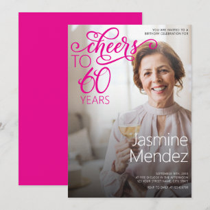 Cheers To 60 Years Photo Overlay Birthday Party Invitation