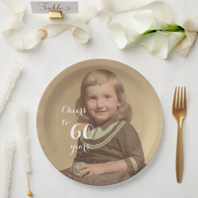 Cheers to 60 Years! Photo Paper Plate (Wedding)