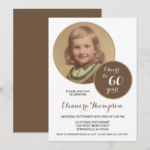 Cheers to 60 Years Photo Sepia Invitation
