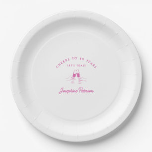 Cheers to 60 Years Pink 60th Birthday Custom Paper Plate