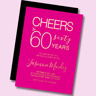 Cheers to 60 years Pink Black Gold Foil Birthday