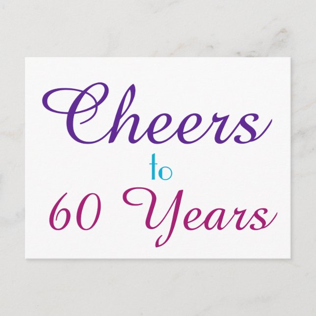 Cheers to 60 Years Purple Blue Pink Postcard (Front)
