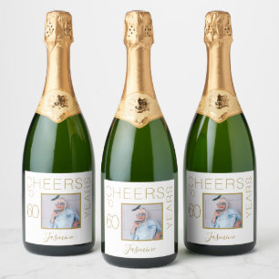Cheers to 60 years White Gold Photo Elegant Sparkling Wine Label
