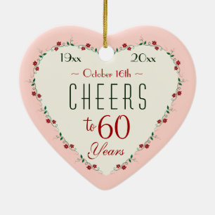 Cheers to 60th Wedding Anniversary Christmas Gifts Ceramic Tree Decoration