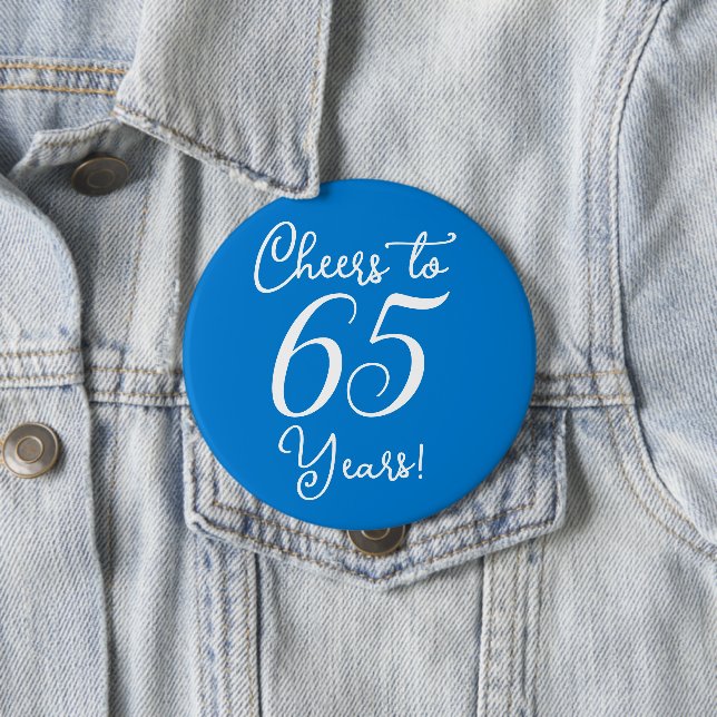 Cheers to 65 Years Blue Birthday Party 10 Cm Round Badge (In Situ)