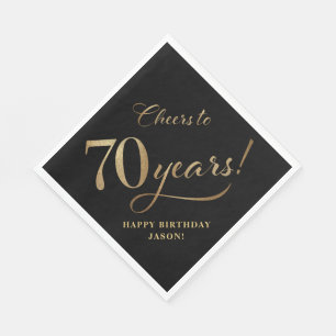 Cheers to 70 Birthday Glitter Black and Gold Napkin
