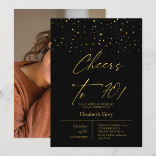 Cheers to 70⎮Gold Modern Photo 70th Birthday Invitation