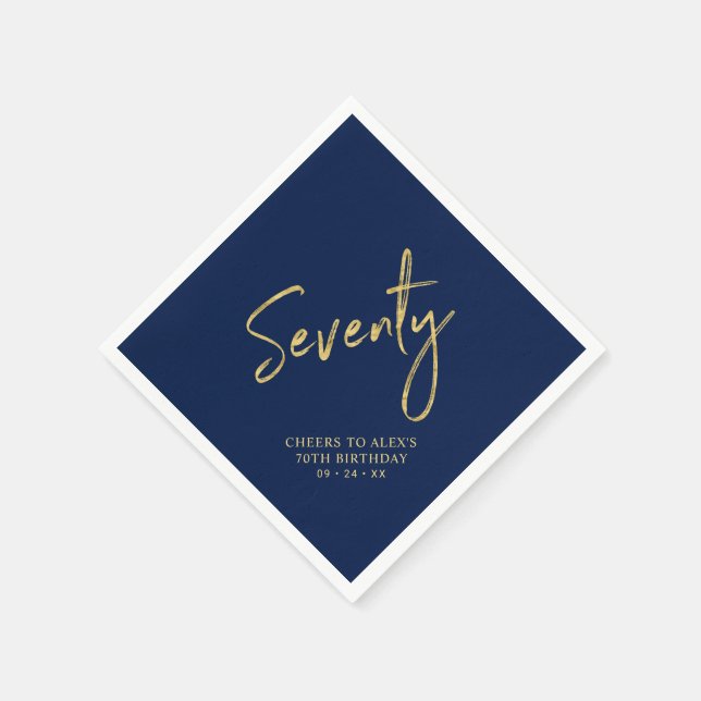 Cheers to 70 Modern Navy blue 70th Birthday Party Napkin (Corner)