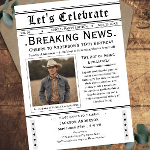 Cheers to 70! Newspaper Birthday Invitation