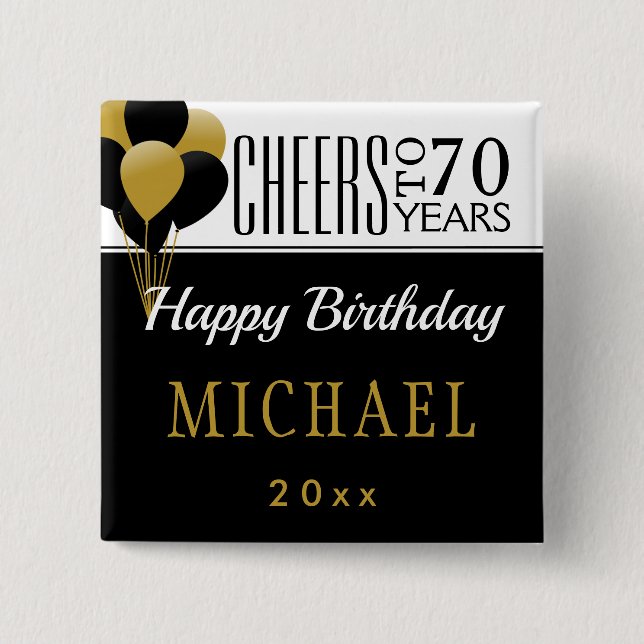 Cheers to 70 or Any Age Birthday Balloons Square 15 Cm Square Badge (Front)