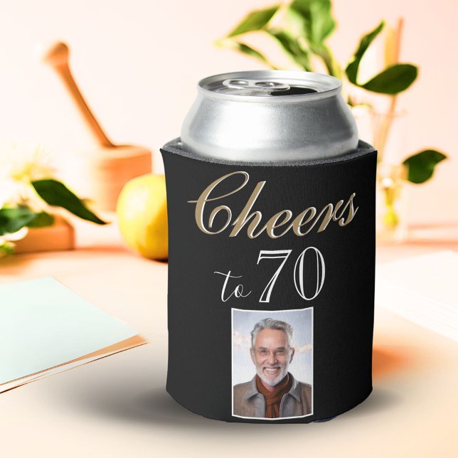 Cheers to 70 Photo 70th Birthday  Can Cooler (Creator Uploaded)
