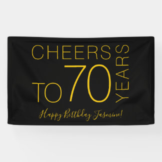 Cheers to 70 years Black Gold Elegant Birthday Banner
