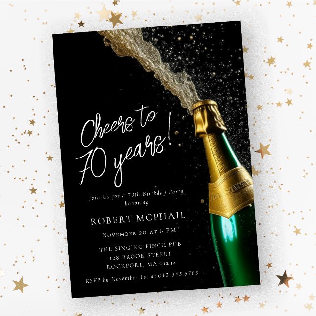 Cheers to 70 Years Champagne Bottle Birthday Invitation (Creator Uploaded)