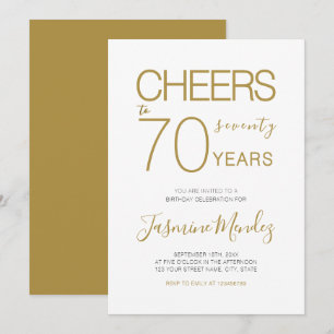 Cheers to 70 years Elegant Gold White Birthday  Invitation
