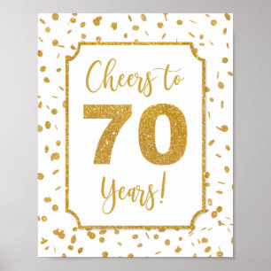 Cheers to 70 Years Gold Confetti Birthday Sign