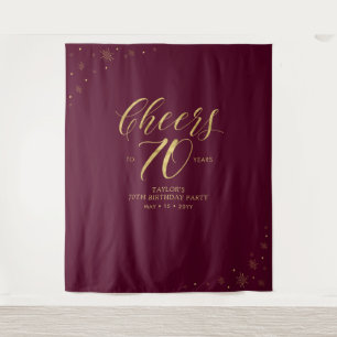 Cheers to 70 years   Gold & Red Birthday Party Tapestry