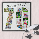 Cheers to 70 Years Number 70 Photo Collage Square Jigsaw Puzzle<br><div class="desc">Say Cheers to 70 Years with a custom photo puzzle for a unique 70th birthday gift. The photo template is set up for you to add your photos which will be displayed in the shape of a number 70. The photo collage has a variety of landscape, square and portrait photos,...</div>