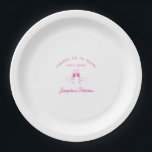 Cheers to 70 Years Pink 70th Birthday Custom Paper Plate<br><div class="desc">Festive pink doodle design features two hands toasting with wine glasses. All of the text is editable.</div>