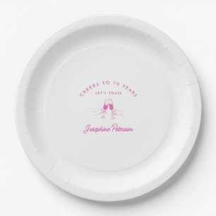 Cheers to 70 Years Pink 70th Birthday Custom Paper Plate