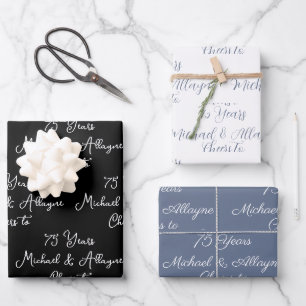 Cheers to 75 Years Black & White 75th Anniversary Wrapping Paper Sheet