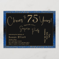 Cheers to 75 Years Surprise Birthday Gold & Blue