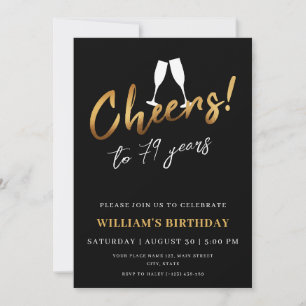 Cheers to 79 Years Gold Black Adult Birthday Photo Invitation