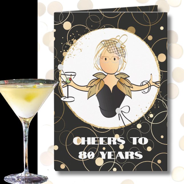 Cheers to 80 Bold Glamourous Cartoon 80th Birthday Card (Creator Uploaded)