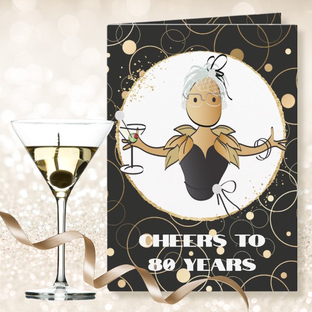  Cheers to 80 Funny Female Cartoon 80th Birthday   Card (Creator Uploaded)