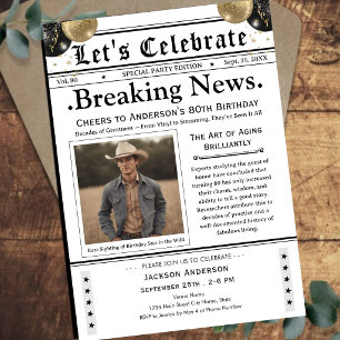 Cheers to 80! Newspaper Birthday Invitation