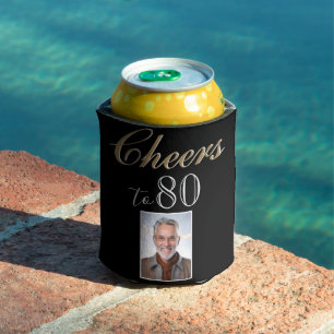 Cheers to 80 Photo 80th Birthday Can Cooler