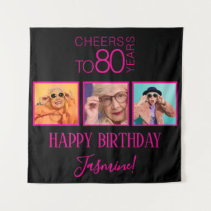 Cheers to 80 years 3 Photos Black Pink Elegant Tapestry