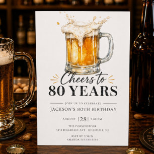 Cheers to 80 Years Birthday Invitation
