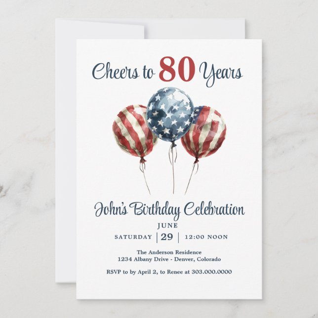 Cheers to 80 Years Birthday Party Invitation (Front)